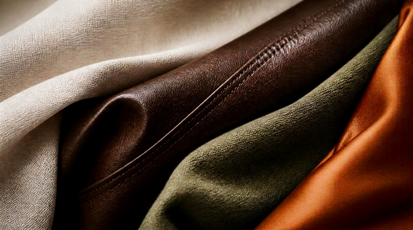 Close-up of layered fabric textures in neutral tones